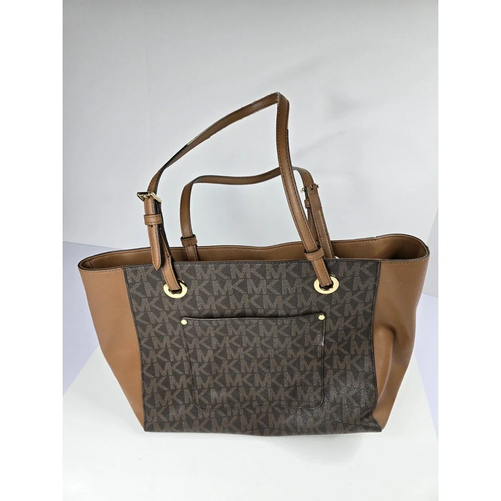 Michael‎ Kors Charlotte Signature Leather Large Brown Shoulder Bag Travel Beach
